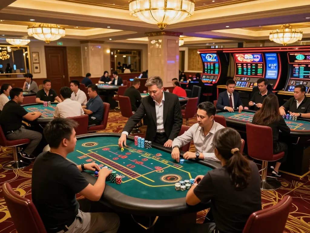 Tài Xỉu players engaging enthusiastically at taixiuonline8 casino tables during a game.