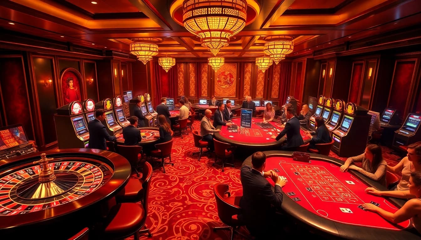Engaged players experience the thrill of winning at 79king's luxurious casino floor.