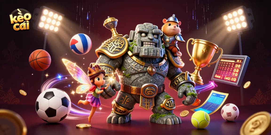 Place bets confidently with kèo nhà cái in a vibrant 3D sports betting scene.