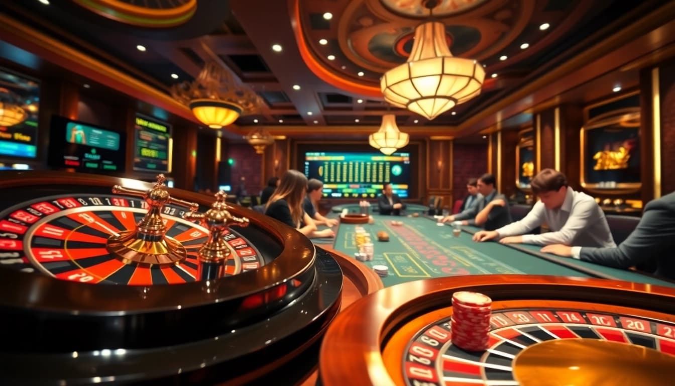 Spin the roulette wheel and win at https://luck8.media/ in a vibrant casino setting.