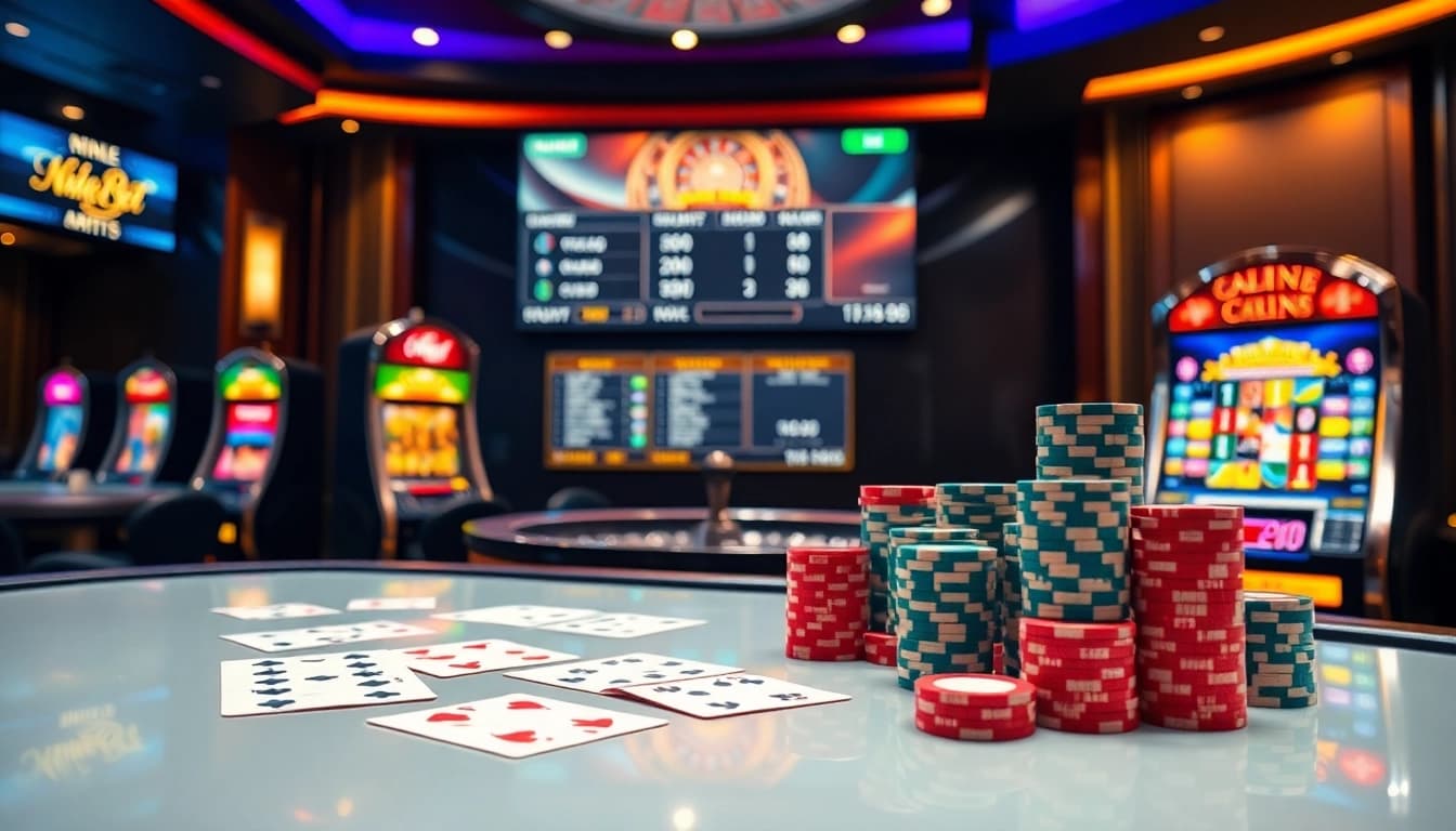 Experience thrilling gameplay at https://nk88bet.org/ with vibrant casino tables and colorful slot machines.