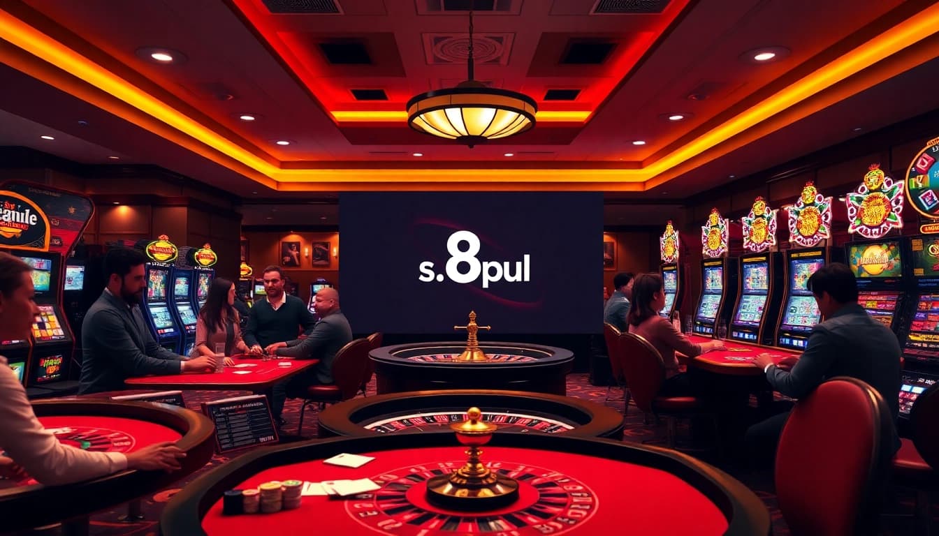 Players enjoying casino games at s8.pub under luxurious lighting.