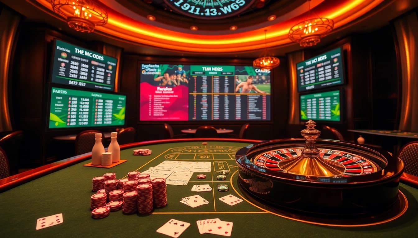 Experience exhilarating betting at https://7m.pub/ with an upscale Casino scene featuring live odds.