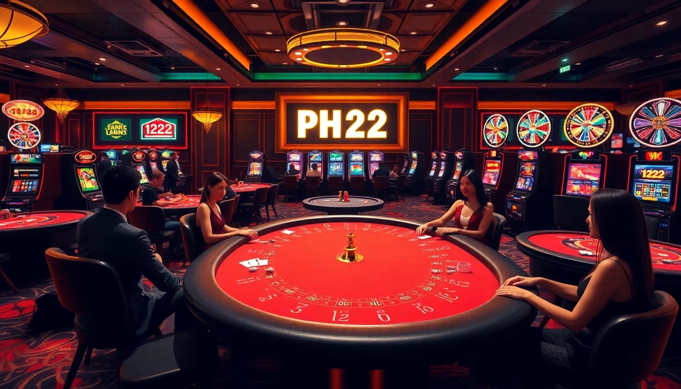 Experience thrilling gambling excitement at PH222 Casino with players at vibrant tables.