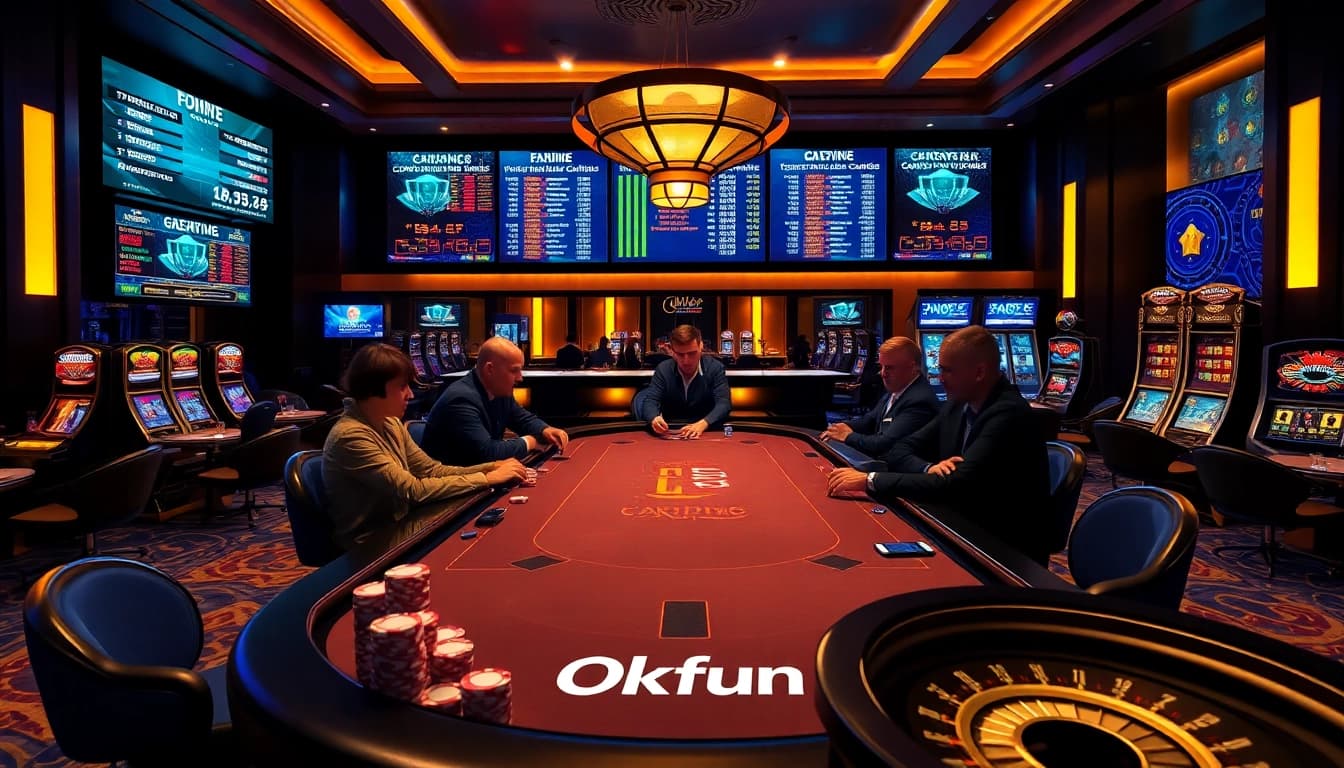 Experience thrilling high-stakes poker action at Okfun's luxurious casino platform.