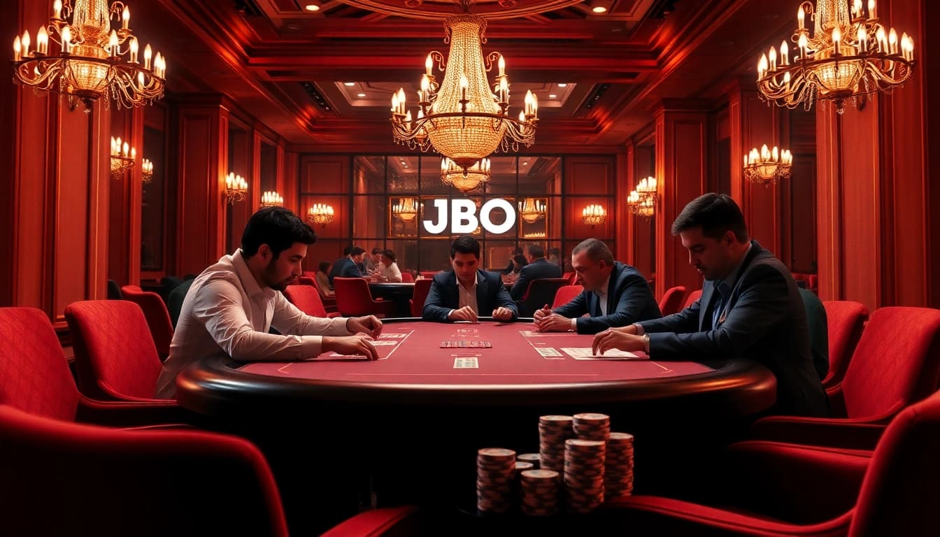 High-stakes poker night at JBO casino, showcasing excitement and strategy.