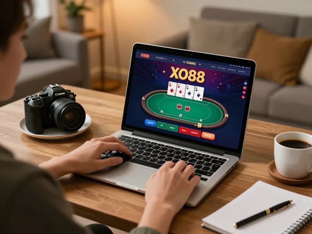 Engaging user examining game strategies on XO88’s online casino platform.