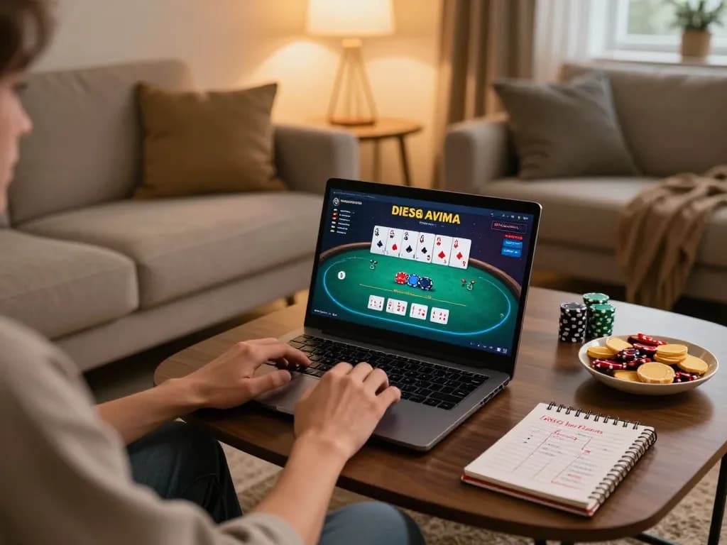 Engaging in strategic gameplay on the ee88go platform in a cozy home setup with poker interface.