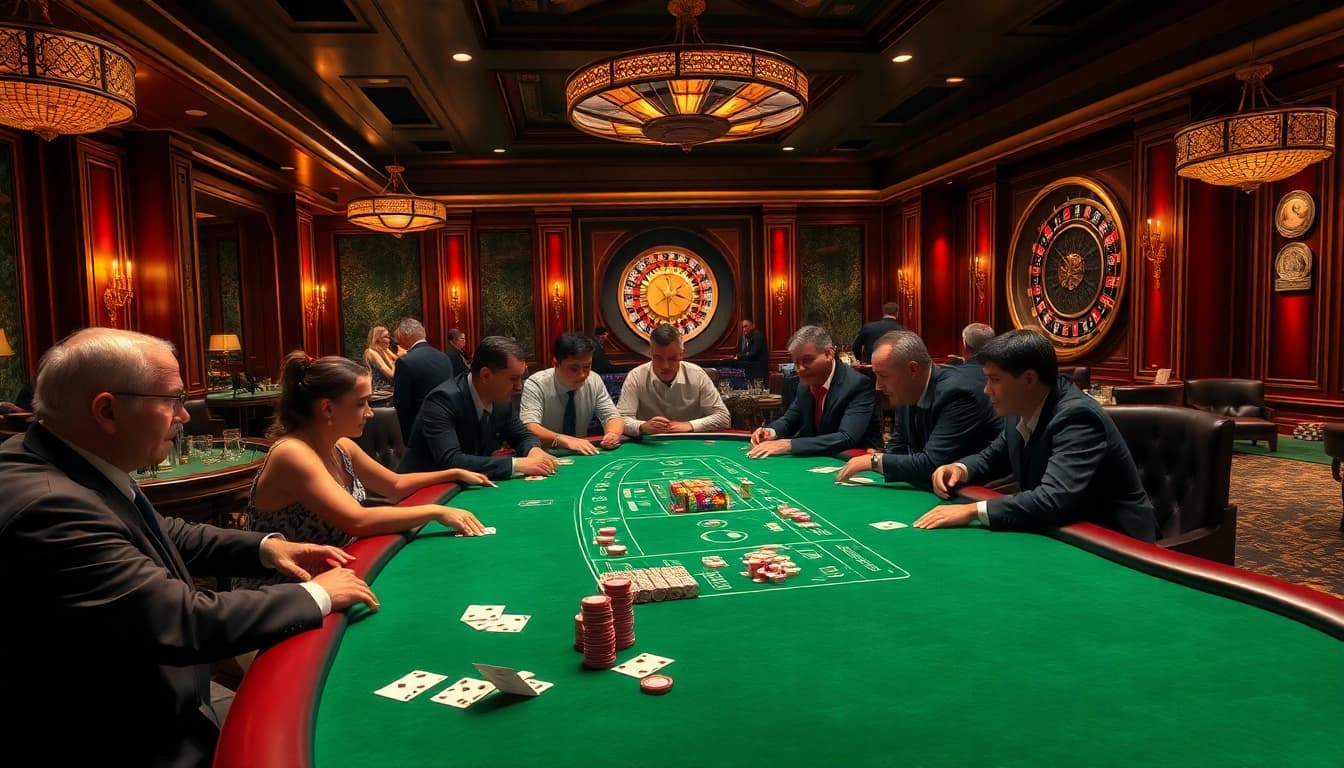 A diverse group of players at a casino poker table strategizing, highlighting the hidden wiki concept.