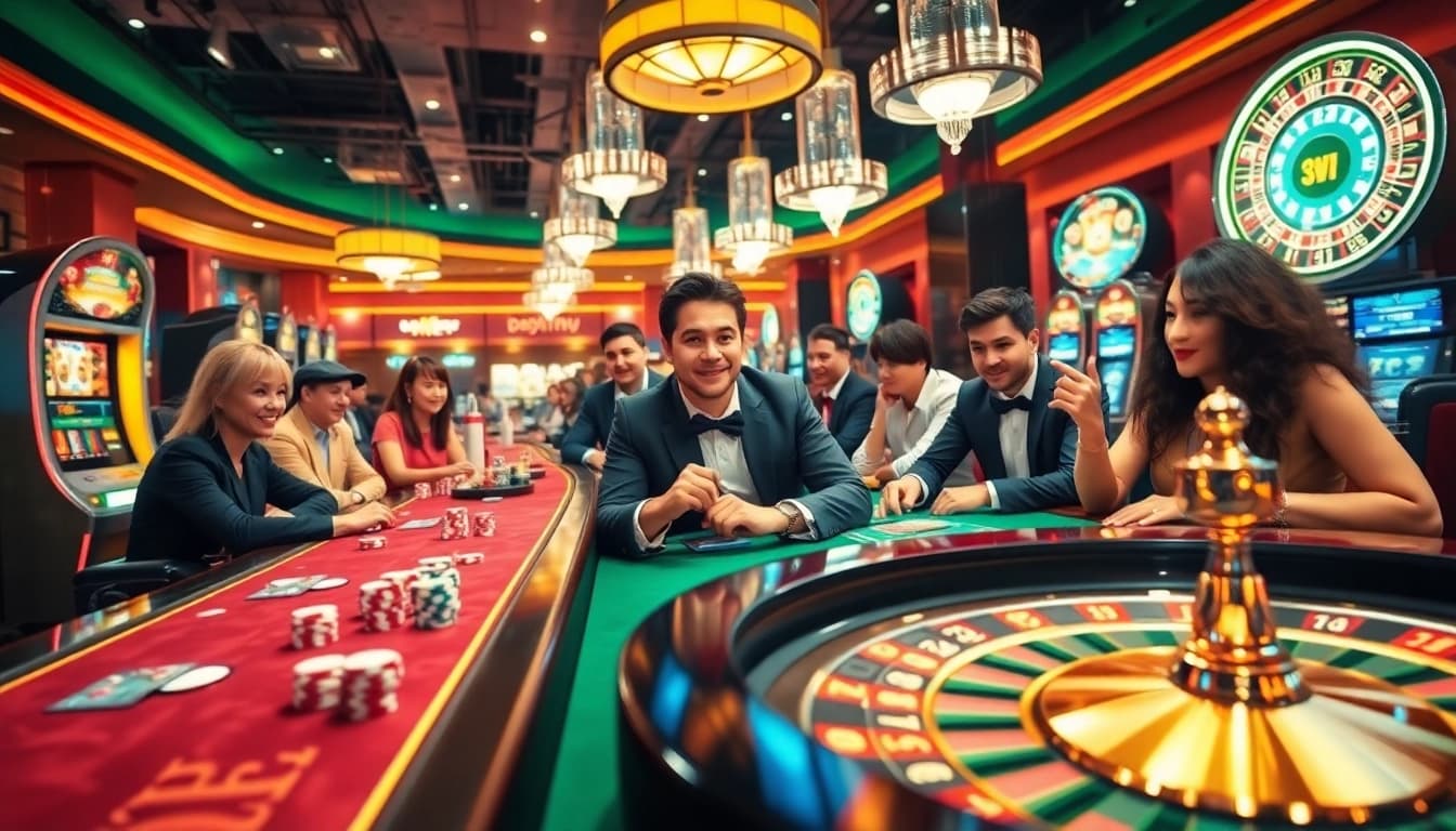 Experience the excitement of gambling at https://aa888bet.us/ with vibrant casino tables, poker chips, and a roulette wheel.