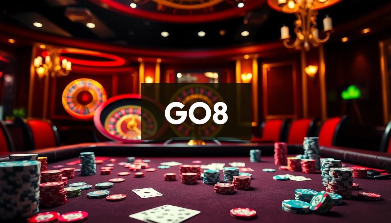 Experience thrilling games at GO8 while engaging in poker and roulette action in a luxurious casino setting.