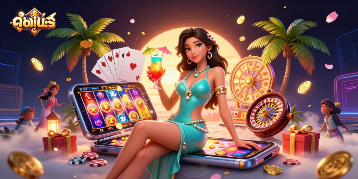 Discover vibrant online movies with a stunning Asian woman amidst gambling elements, featuring ดูหนังออนไลน์.