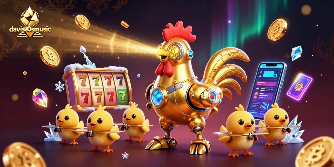 Engage in thrilling slots with davis80smusic's golden rooster robot navigating dynamic betting reels.