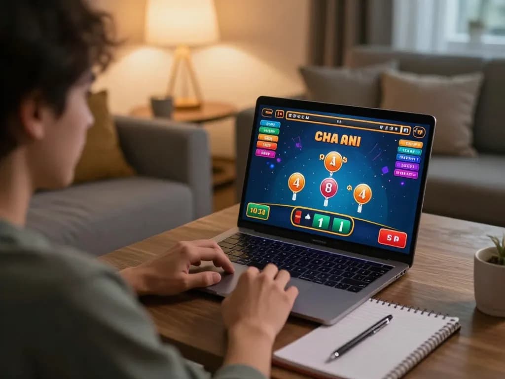Engaged player at home playing five88 live blackjack, illustrating online gaming excitement.