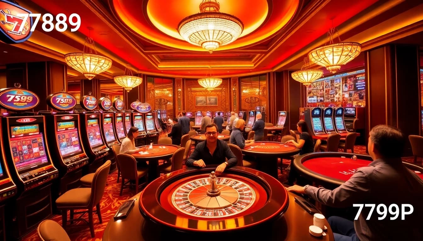 Exciting gaming scene at 789P with players in action at luxurious casino tables.