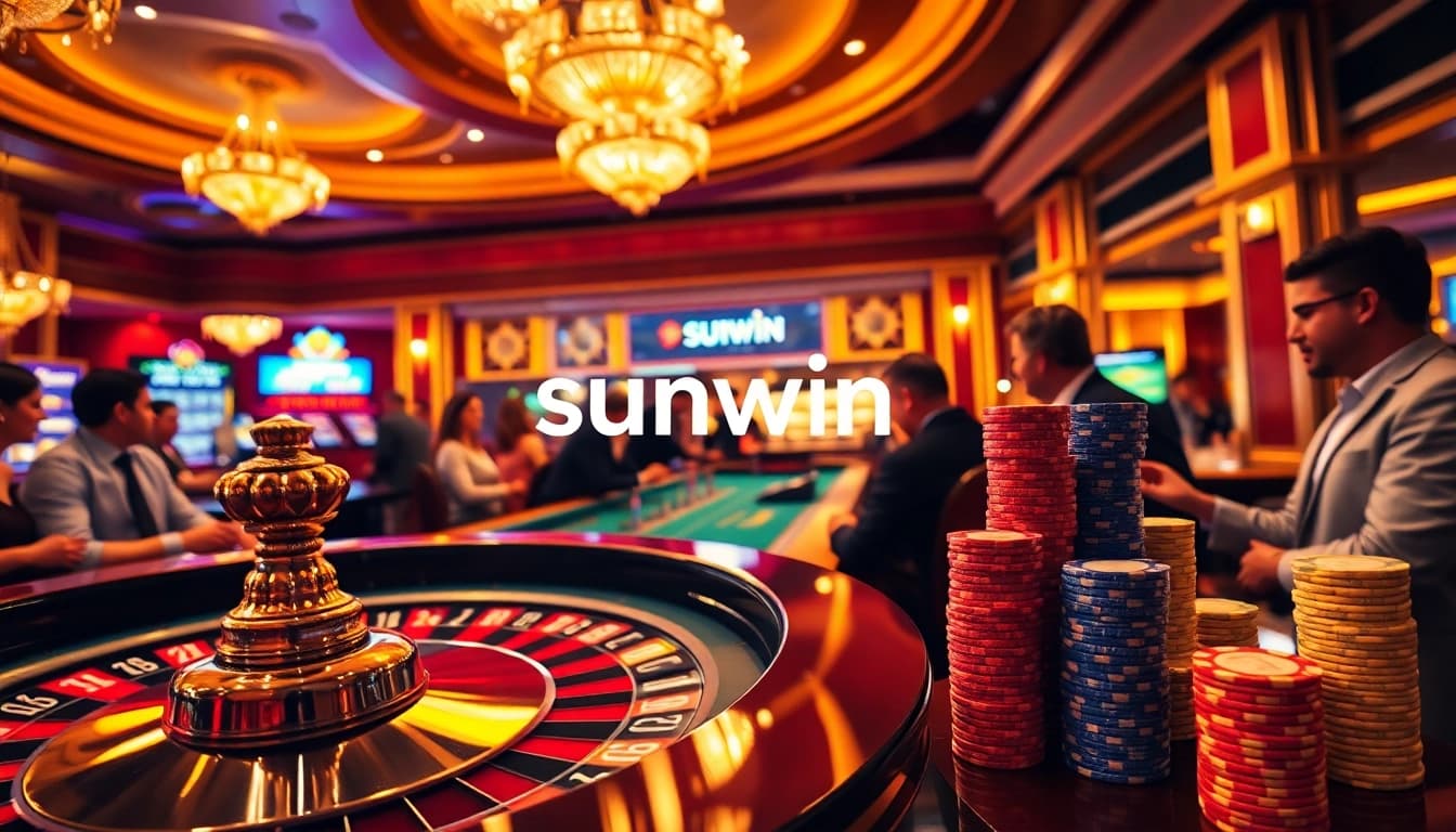 Players engaging in thrilling casino games at a vibrant sunwin-themed casino scene.