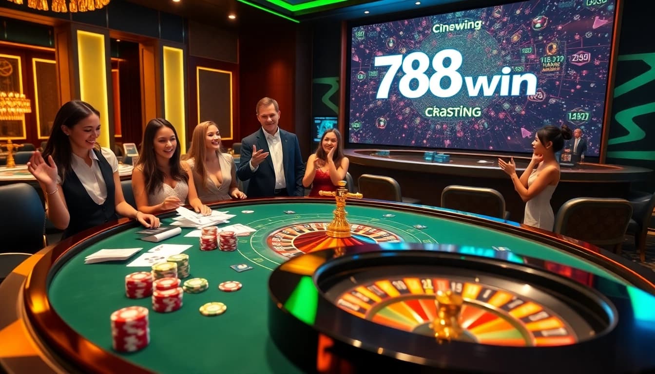 Players enjoying a game at 789win casino, with poker chips and cards in an exciting atmosphere.