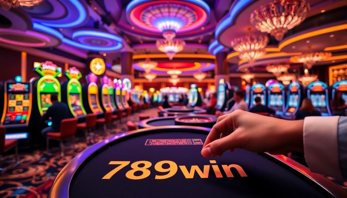 Experience the excitement of betting on 789win with a vibrant casino scene filled with table games.