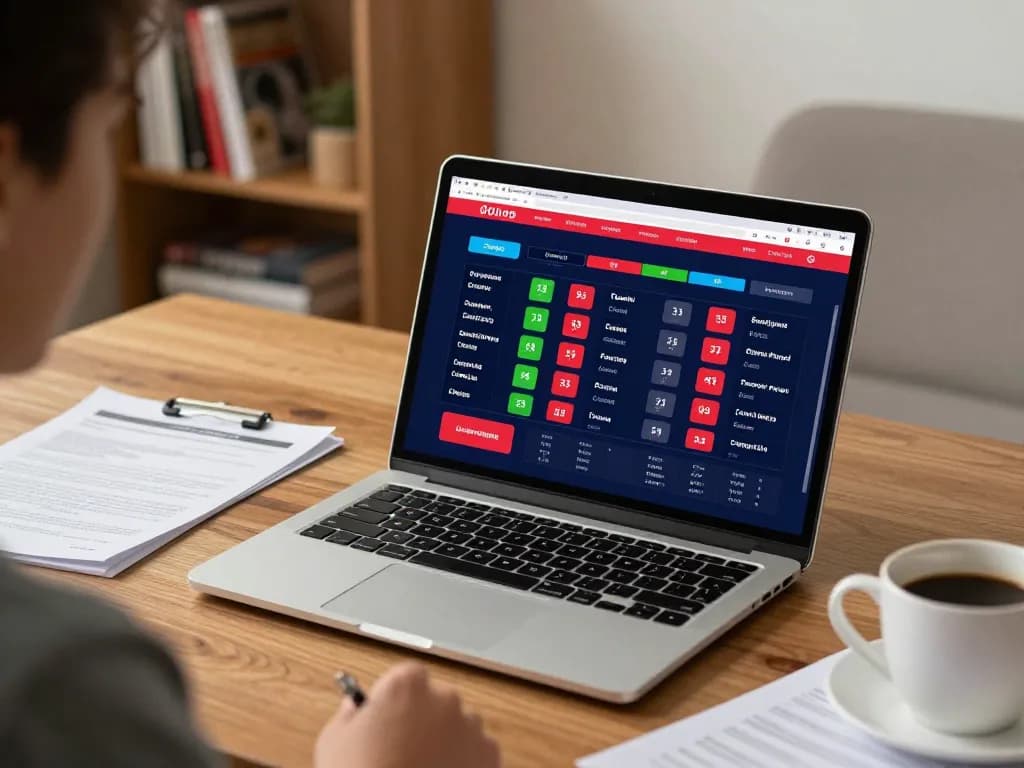 Person analyzing incakoin betting odds on laptop in a cozy home office setting