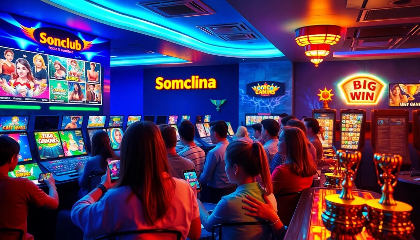 Exciting online gaming scene showcasing Sonclub's vibrant interface with diverse players enjoying games on mobile devices.