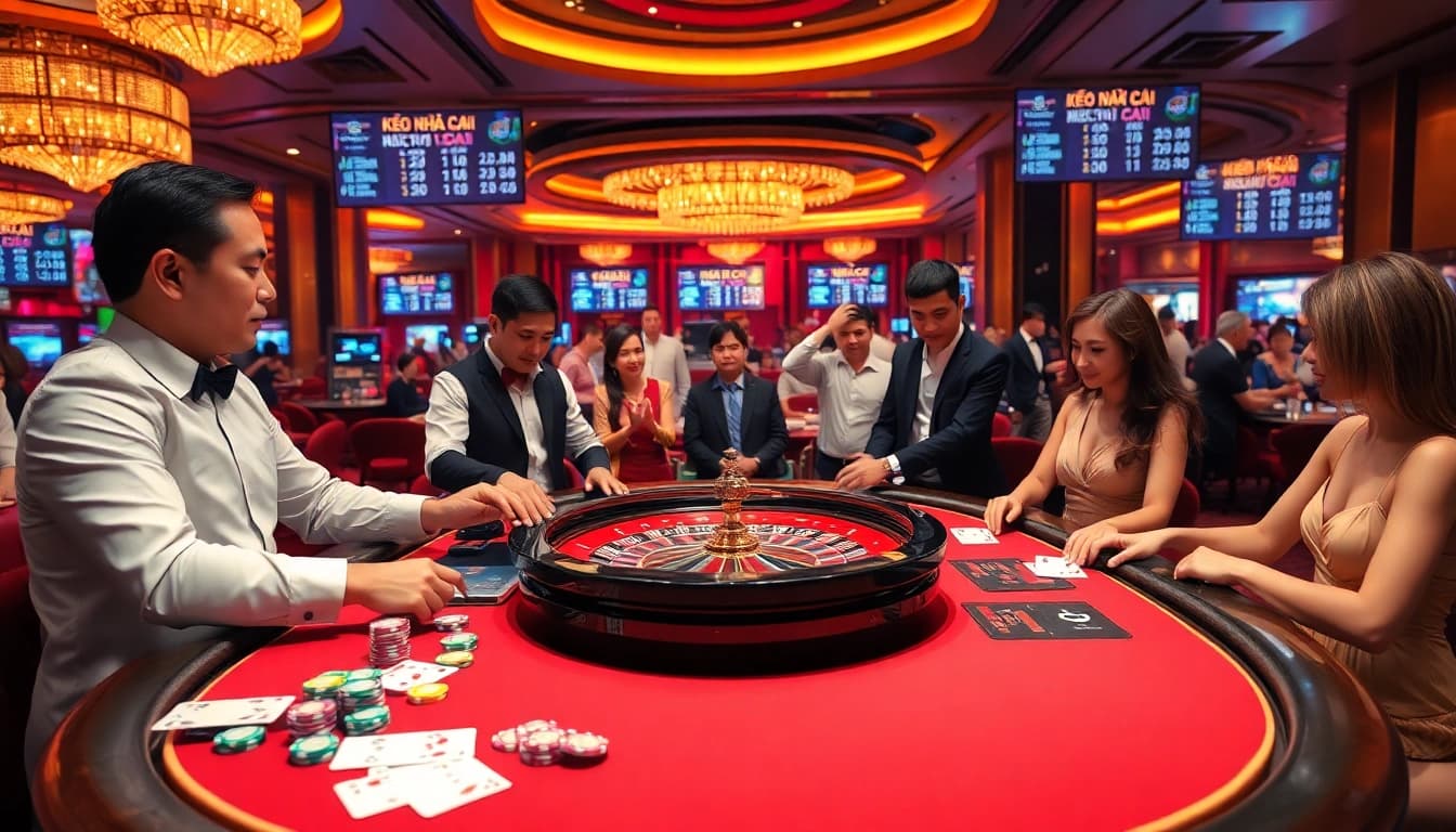 Kèo Nhà Cái highlighting sports betting odds at an upscale casino table, showcasing excitement and professionalism.