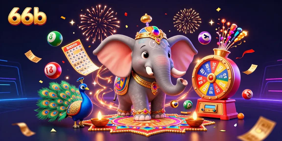 Engage with lively lottery gameplay showcasing 66b characters surrounded by vibrant gaming elements.