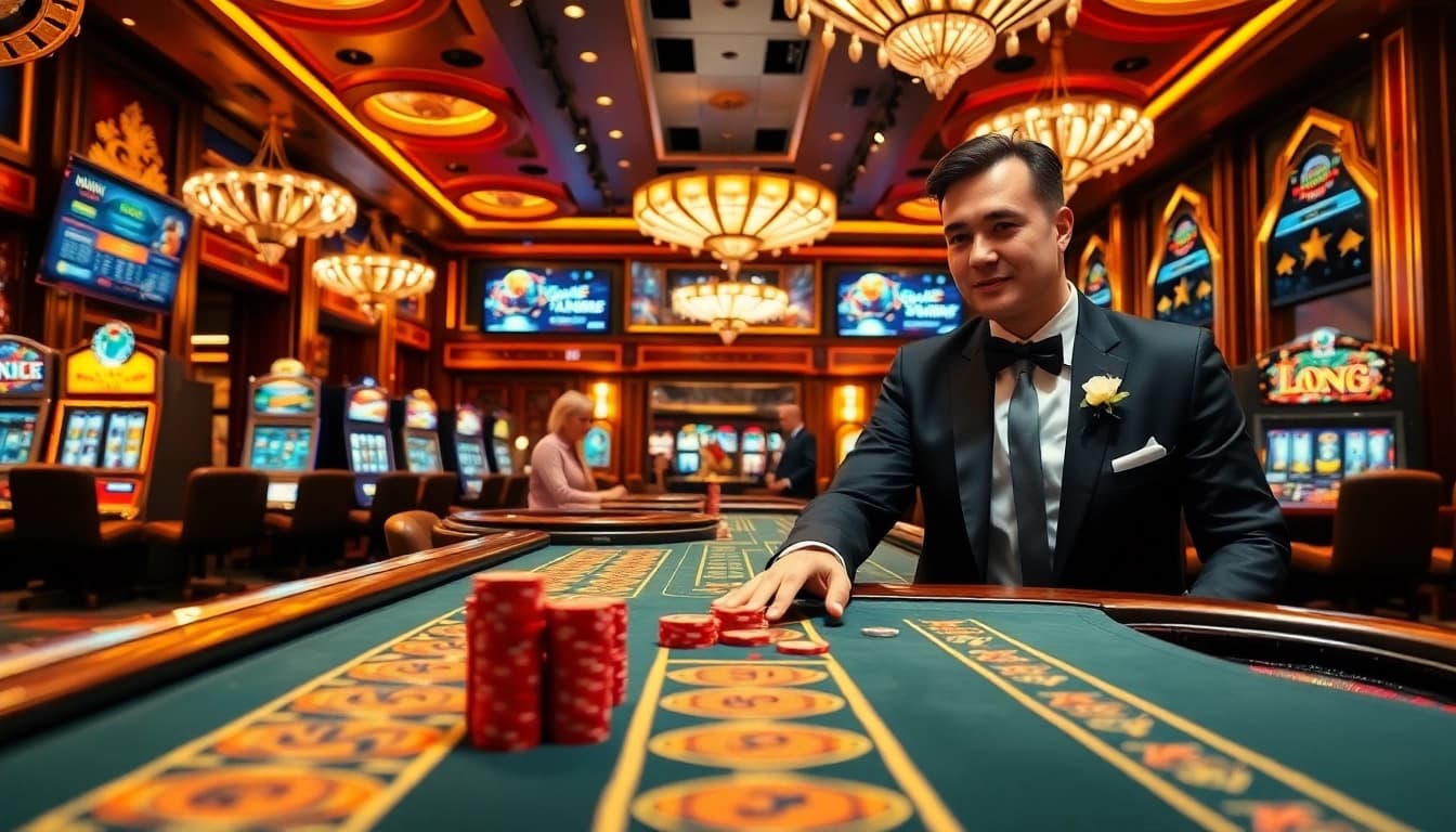 Experience the excitement of nhà cái XX88 with vibrant casino visuals showcasing games, chips, and a luxurious atmosphere.