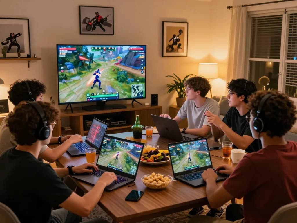 Exciting online gaming scene with sunwin platform on screen, friends enjoying gameplay together.