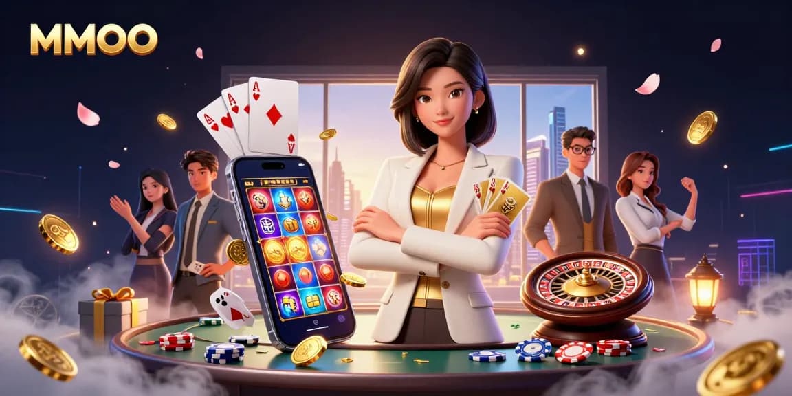 MMOO empowers gamblers with golden cards and high-stakes casino energy in a vibrant digital environment.