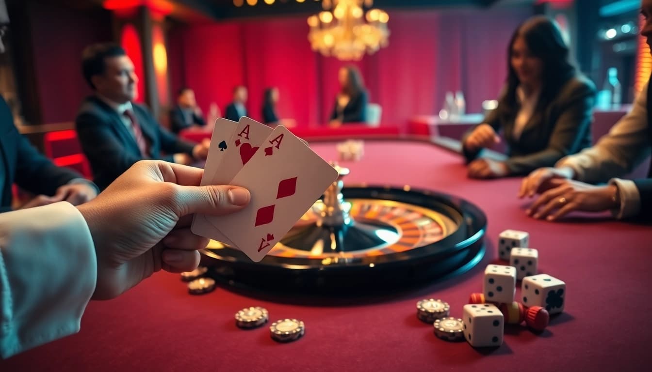 Experience the thrill of GO88 at a luxurious casino table surrounded by eager gamblers.