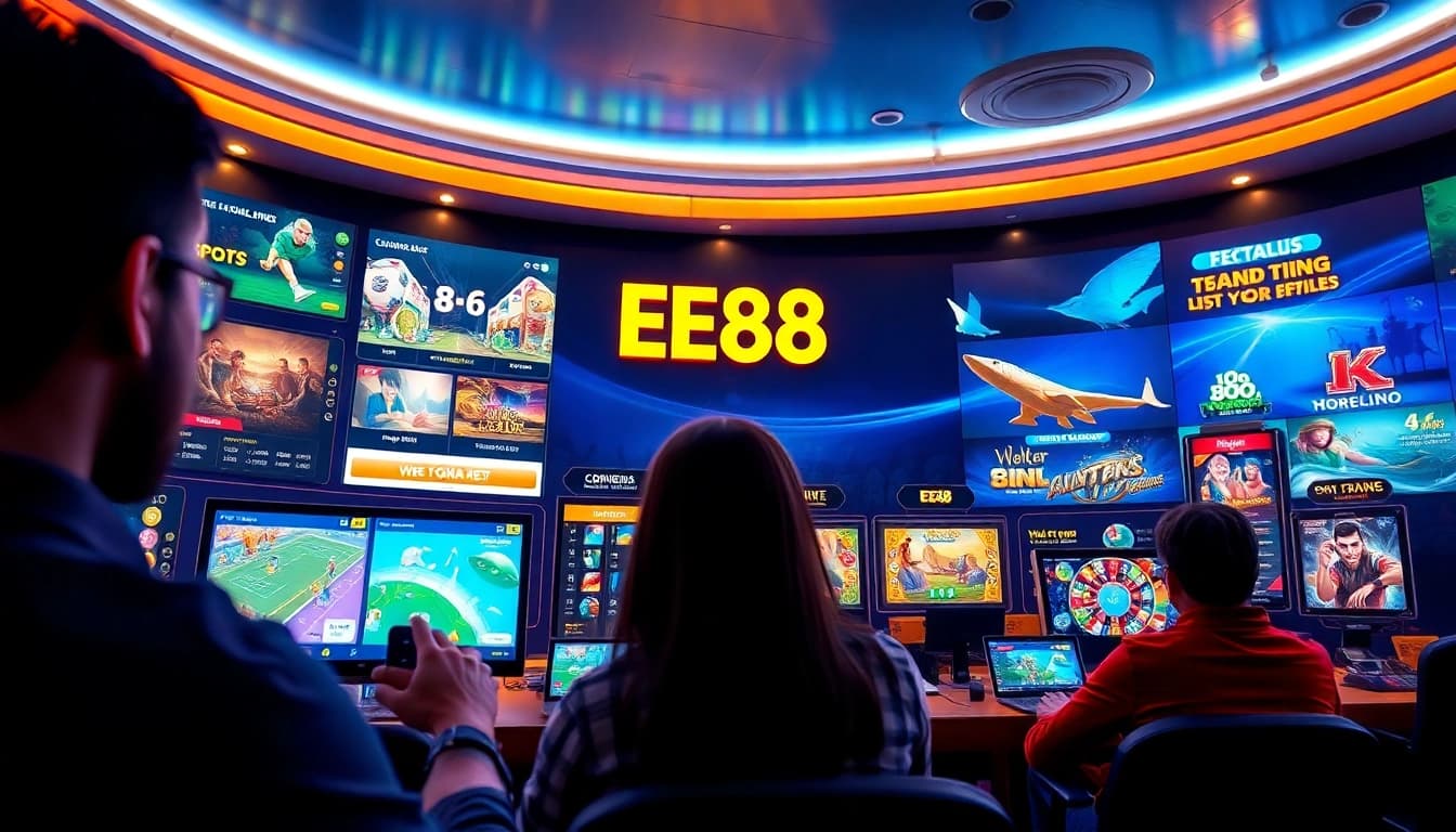 EE88 online gaming interface showcasing exciting casino and sports betting options for user engagement.