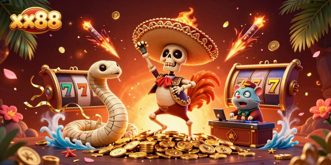 Engage with xx88 in a vibrant gaming scene featuring lively characters and slot machines.