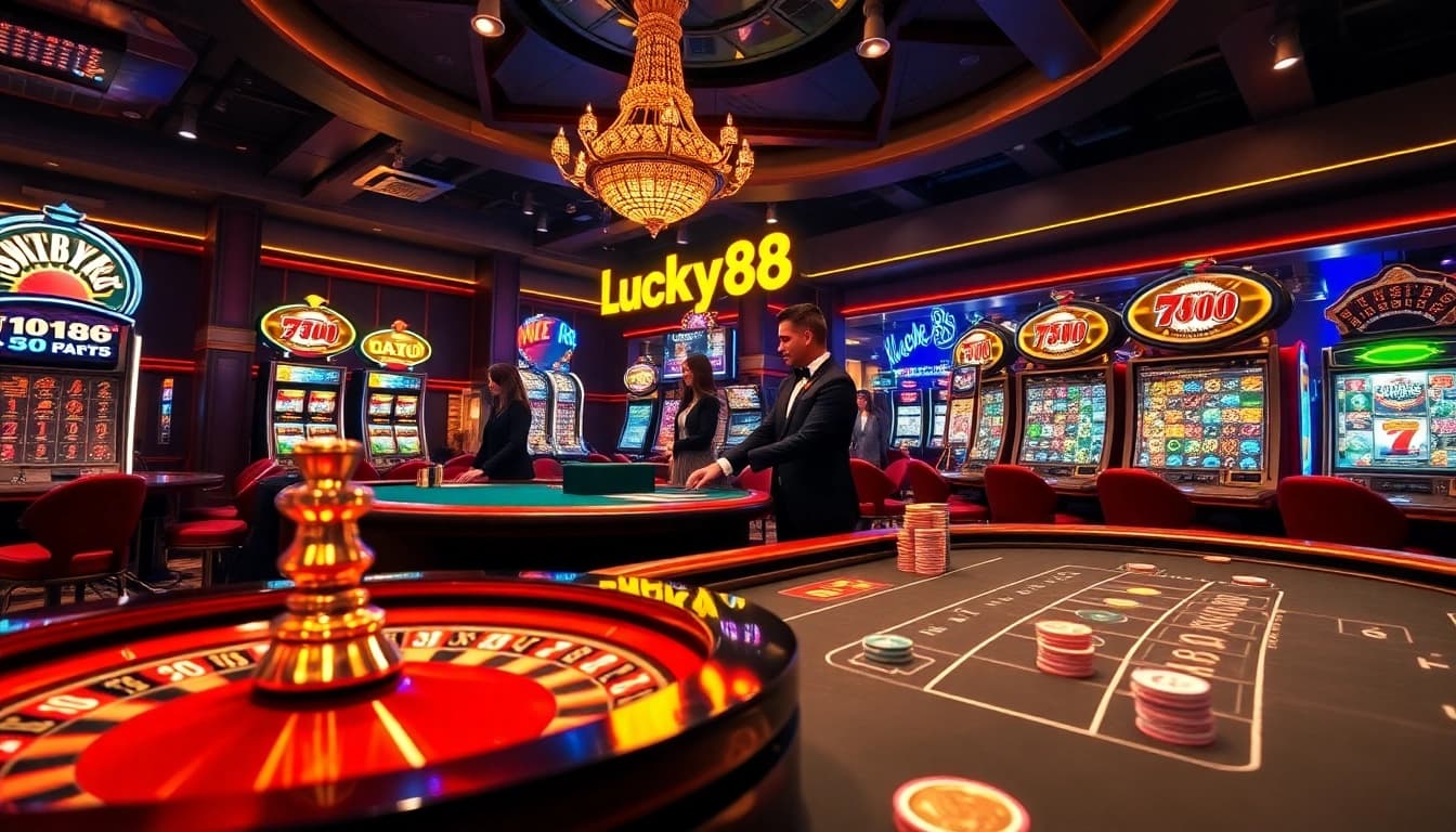 Players enjoying a thrilling online casino experience at lucky88 with vibrant tables and games.