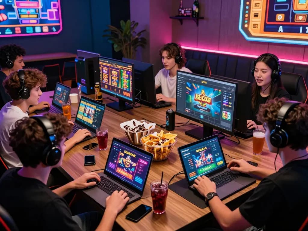 Engaging players enjoying B52 Club games online, showcasing the excitement of tải b52 club in a vibrant gaming lounge.