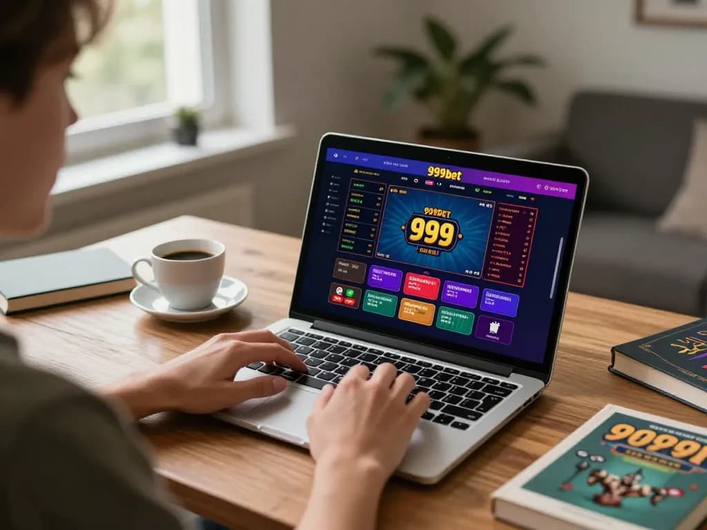 Player exploring exciting betting options on the 999bet online gambling platform during a cozy home session.