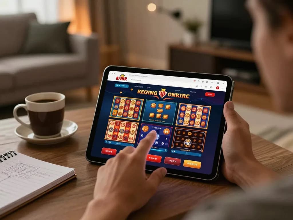 Engaging in online gaming at BL555 with a tablet, showcasing strategic choices and gaming variety in a cozy setting.
