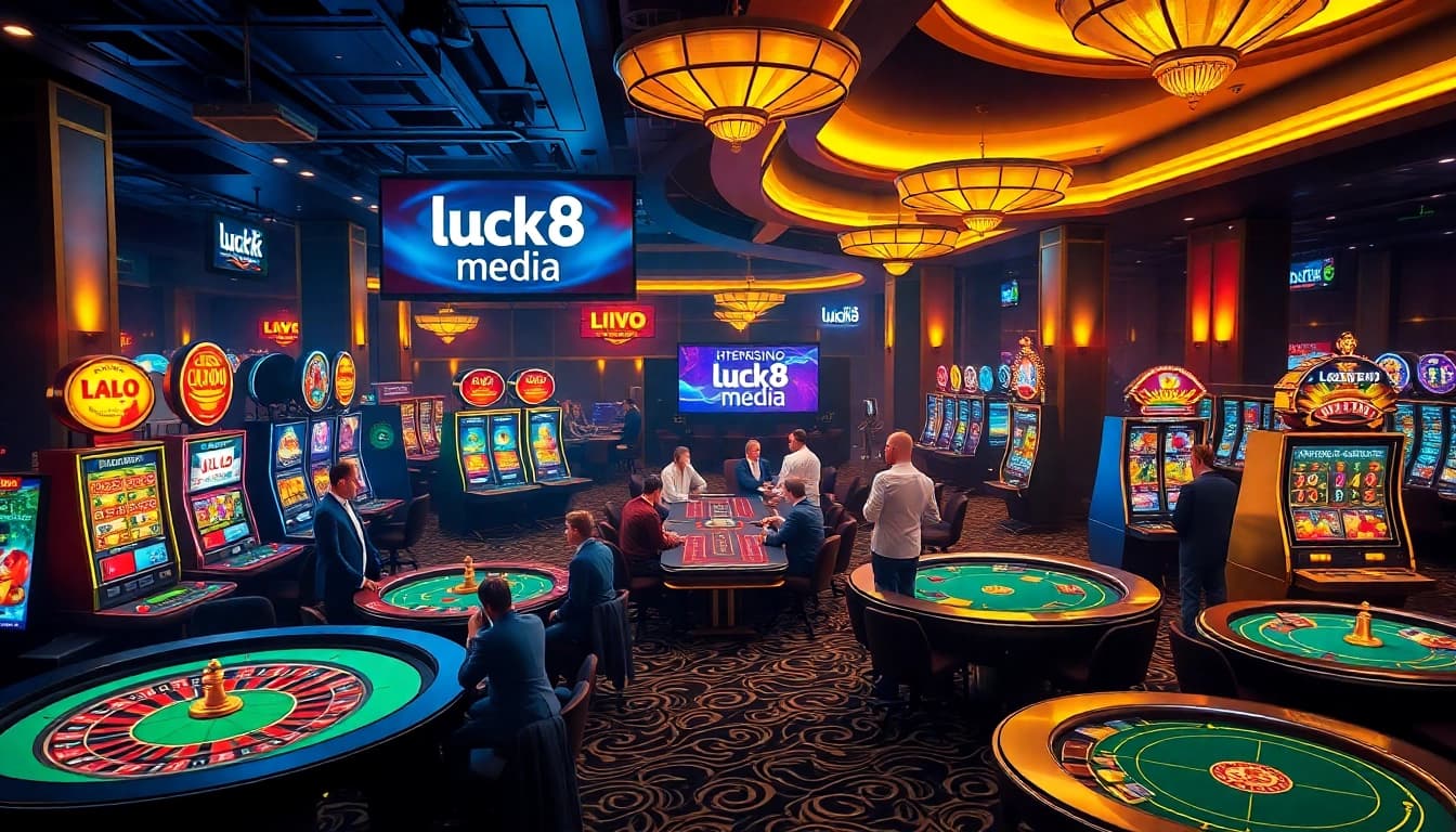 Experience thrilling gameplay at https://luck8.media/, featuring professional players on a vibrant casino floor.