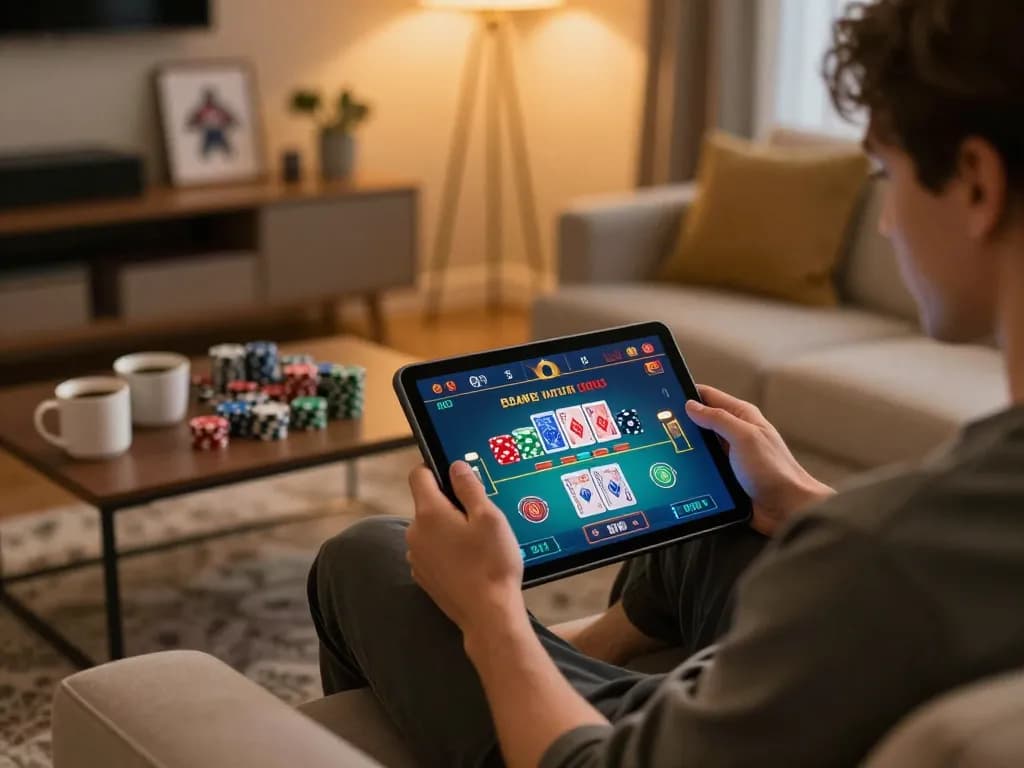 Engaging gameplay at Nhà cái Zbet with a player using a tablet for live casino action.