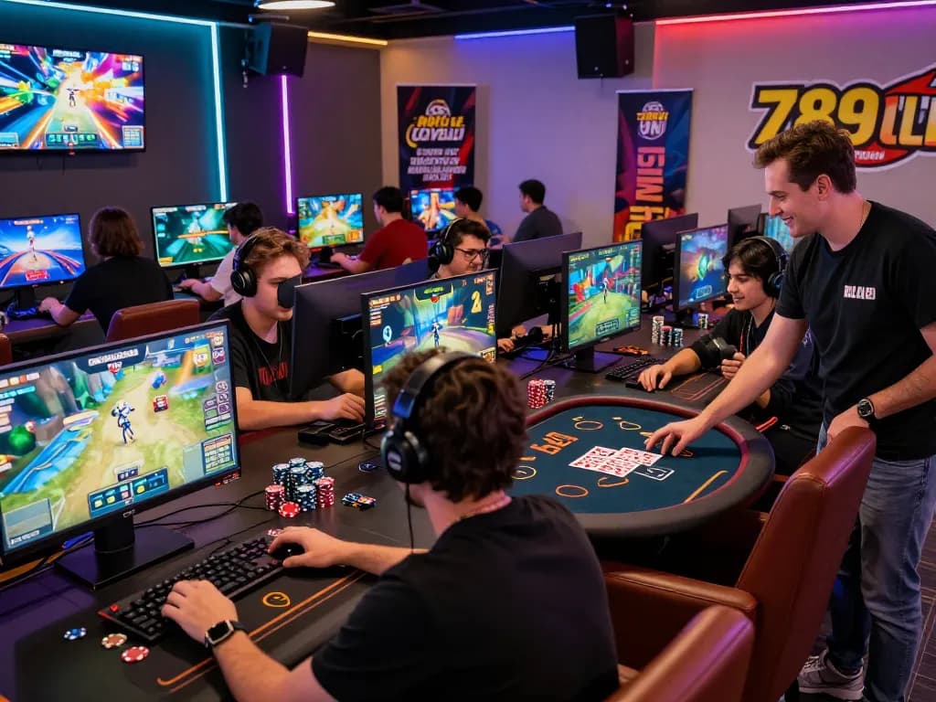 Excited players enjoying various games at 789club in a vibrant gaming lounge environment.