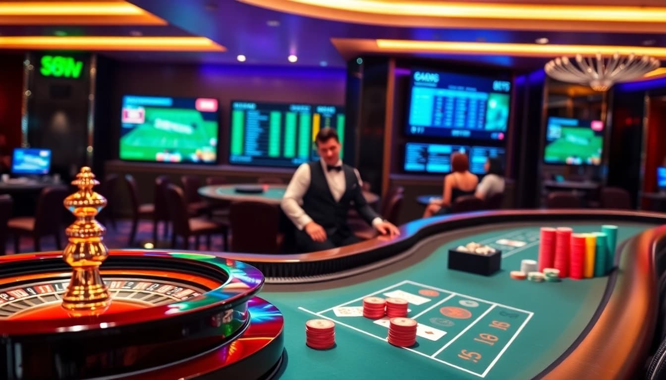 Experience thrilling gameplay at https://58win.watch/ with an engaging casino environment featuring blackjack tables and poker chips.