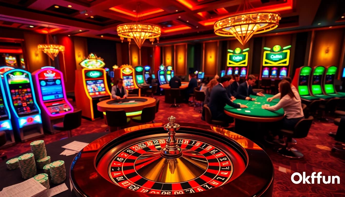 Experience thrilling gameplay at Okfun casino, featuring exciting poker and roulette action.
