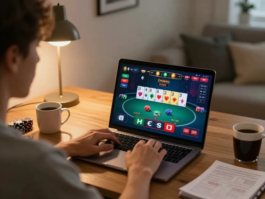 Engaging with LC88 online casino interface while enjoying a comfortable home gaming experience.