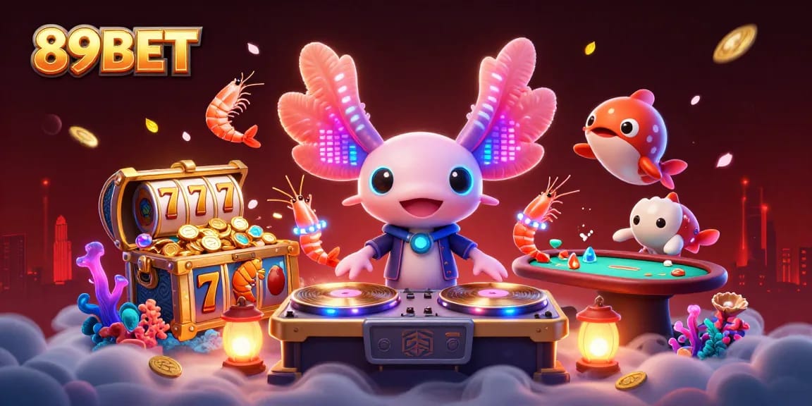 Experience vibrant 89BET gameplay with the DJ and shimmering underwater creatures in a casino environment.