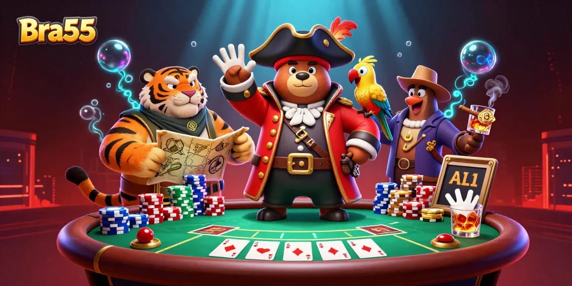 Experience vibrant excitement at Bra55 Casino with a thrilling poker scene in a colorful setting.