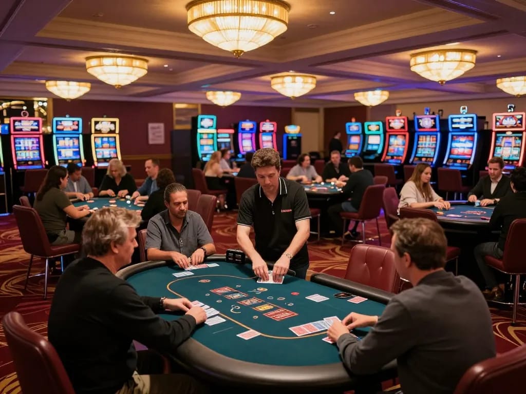 DN88 casino scene with players at poker tables enjoying an exciting gaming atmosphere