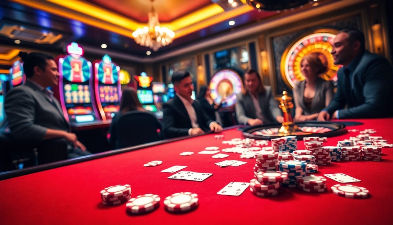Experience professional gambling excitement at https://f168biz.com/ with vibrant casino tables and glowing slot machines.