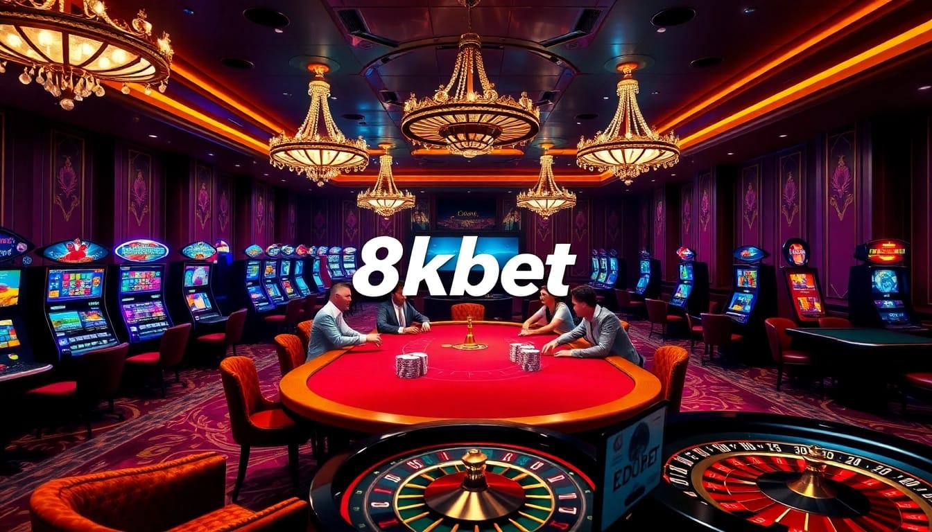 Experience thrilling gameplay at 8kbet with vibrant slot machines and a smart poker table.