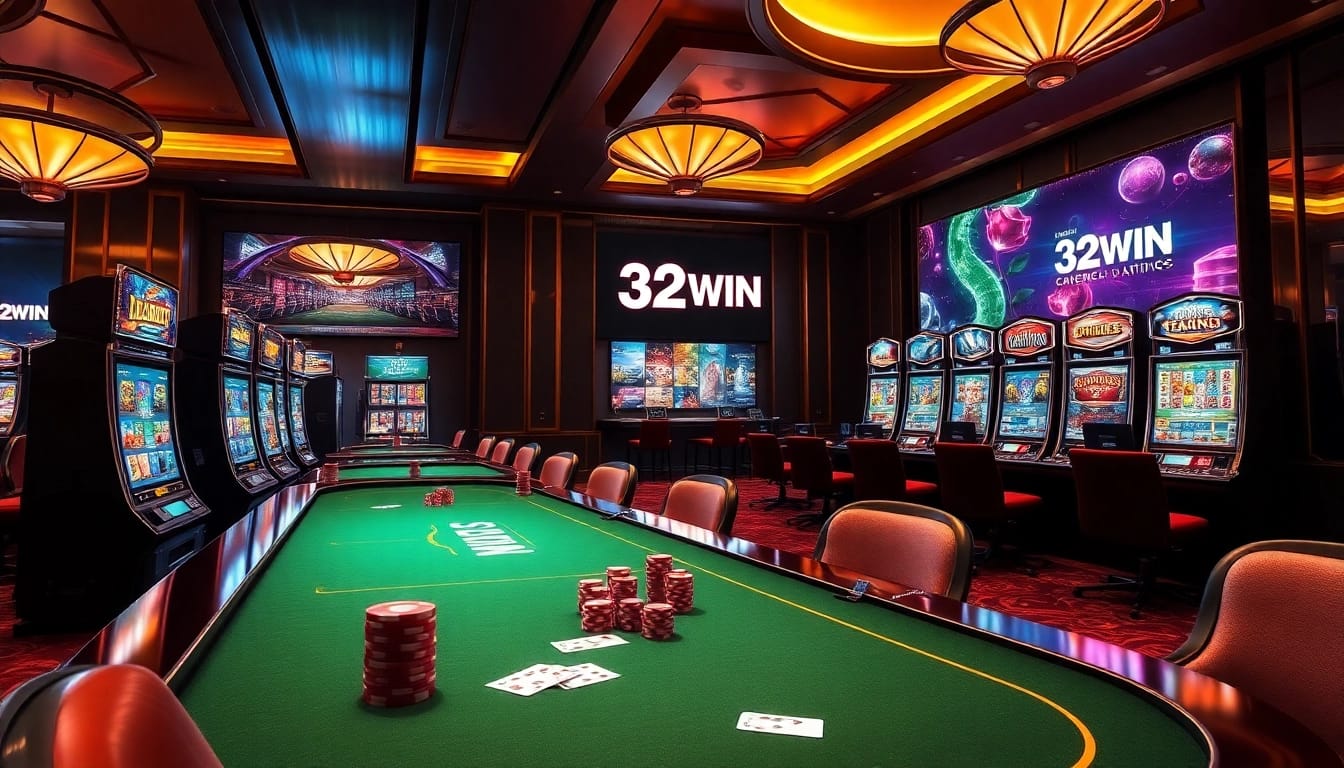 Engage in exciting casino games at 32WIN with vibrant visuals and professional atmosphere.