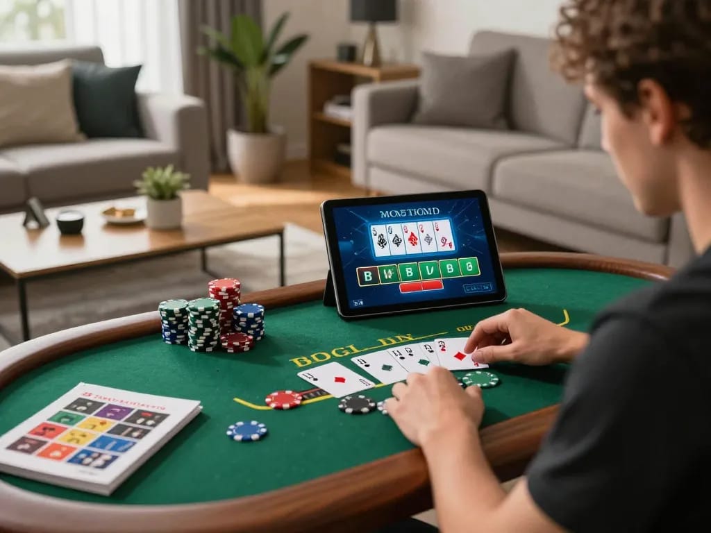 Experience the excitement of U888 live dealer blackjack in a cozy home setting with a tablet.