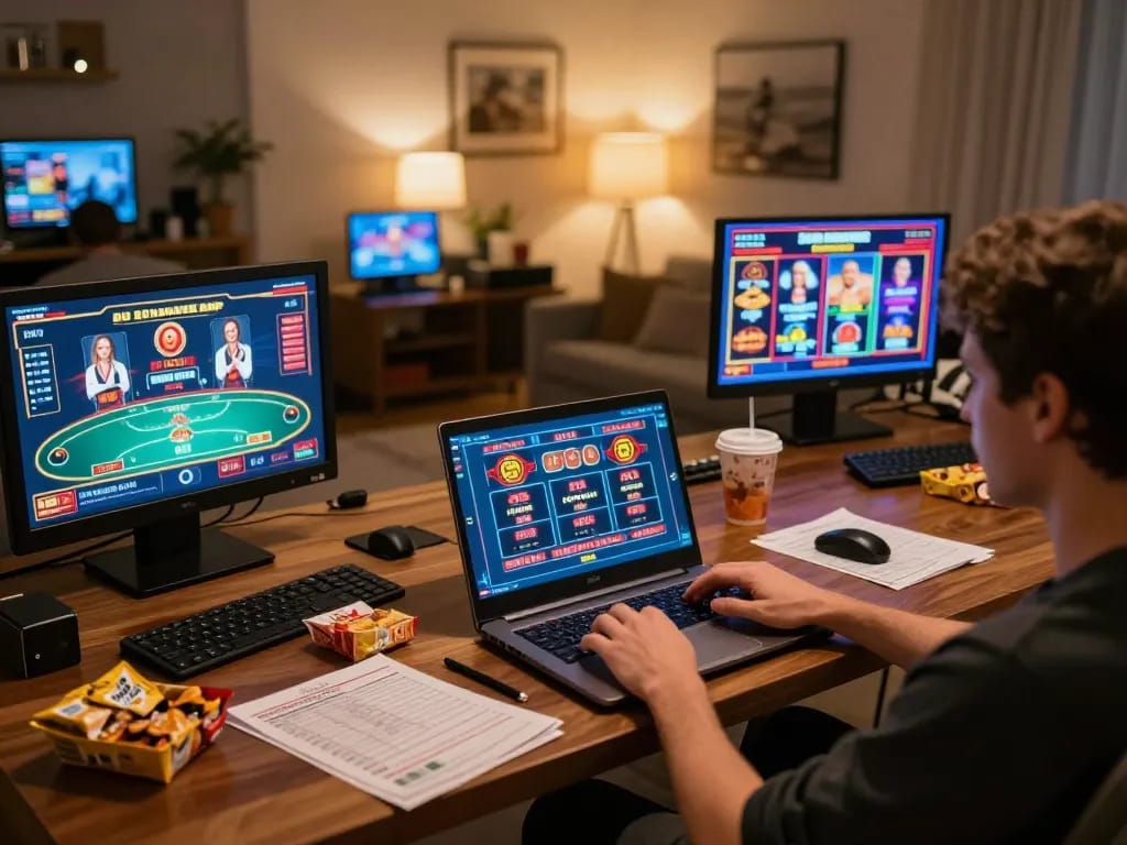 Player immerses in the me99 online casino experience, engaging with exciting game interface on a laptop